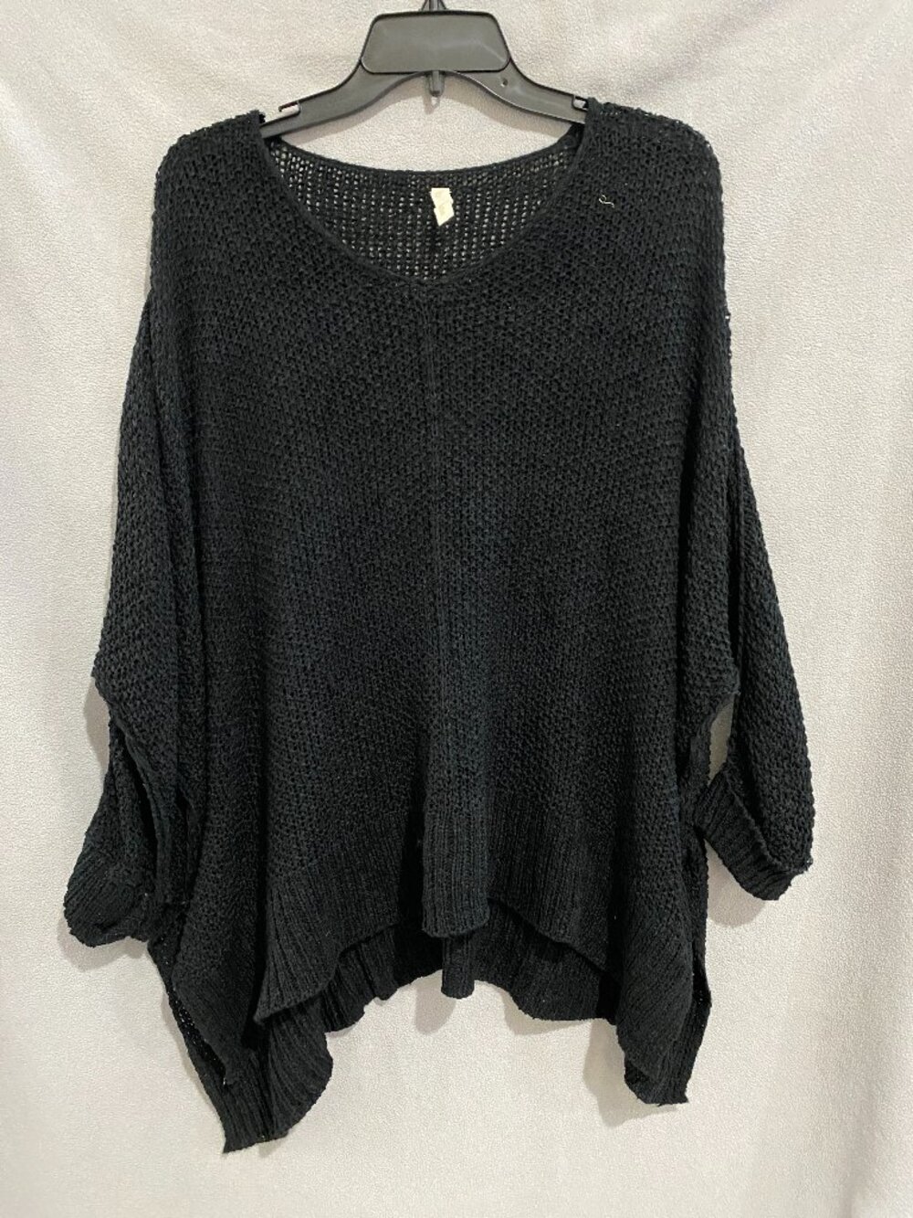 Wishlist Black Open Knit Oversized Poncho Sweater Dolman Sleeve M/L Boho